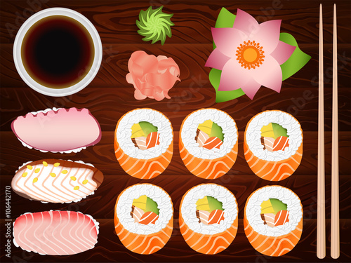 SUSHI ROLL SASHIMI SET SOY SAUSE GINGER 11