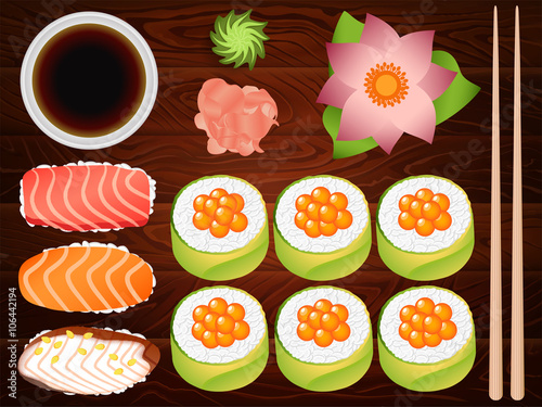 SUSHI ROLL SASHIMI SET SOY SAUSE GINGER 12