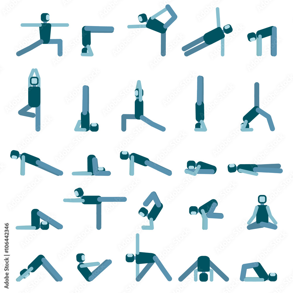 Yoga pose icon set. Collection of asanas.Vector illustration. Yoga pose icon set. Collection of asanas.Vector illustration.