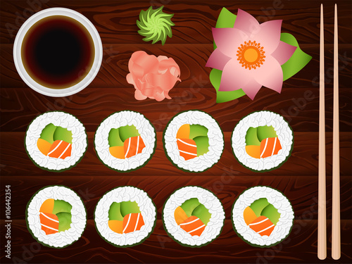 SUSHI ROLL SET SOY SAUSE GINGER CHOPSTICKS 8