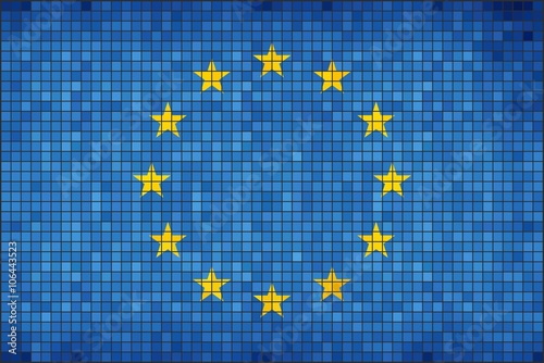 Flag of Europe - Illustration, 
European Flag in mosaic,
The grunge mosaic EU flag or the flag of European Union, 
Abstract grunge mosaic vector