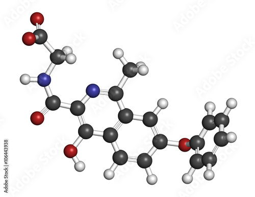 Roxadustat drug molecule. Inhibitor of hypoxia-inducible factor.
