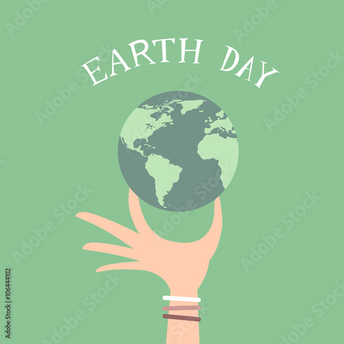 Earth Day Man Hand Hold Globe Flat