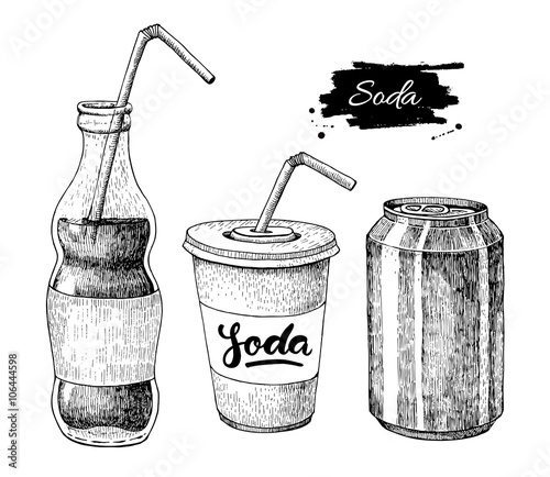 Vector soda drawing. Hand drawn soda illustrations. photo