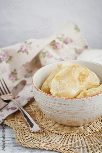 Vareniki with onion and sour cream