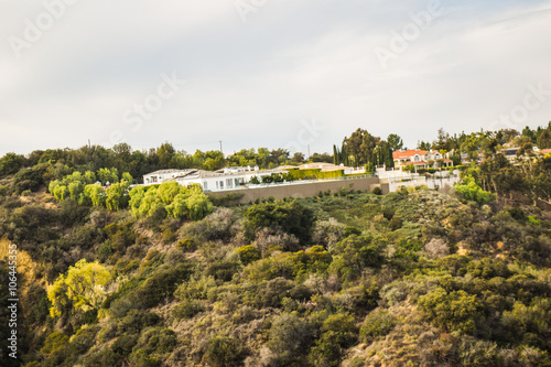 Good sunny day in downtown Los Angeles, California. Aerial view of Los angeles city from Runyon Canyon park Mountain View
