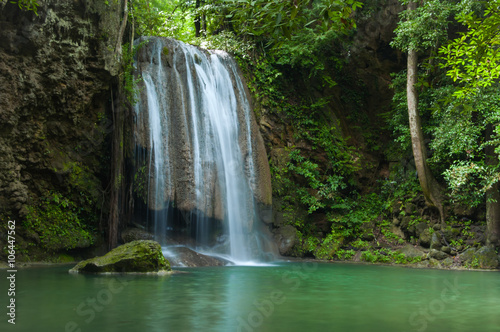 Fototapeta Naklejka Na Ścianę i Meble -  Green and clean waterfall, Erawan waterfall , Loacated Karnjanaburi Province , Thailand