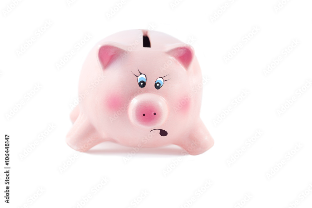 Surprised Piggy Bank on a White Background, Soft Focus Surprised Piggy Bank on a White Background, Soft Focus