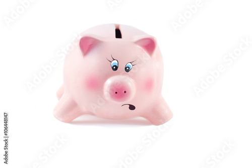 Surprised Piggy Bank on a White Background  Soft Focus
