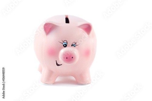 Sweet Piggy Bank Winking on a White Background, Soft Focus