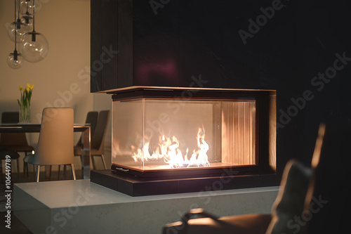 Fototapeta Fireplace with burning fire