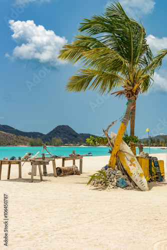 Tropical beach at Antigua island in Caribbean with white sand  t
