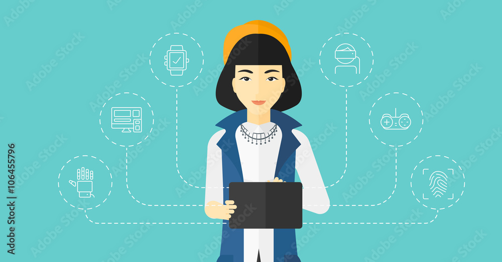 Woman holding tablet computer. Woman holding tablet computer.