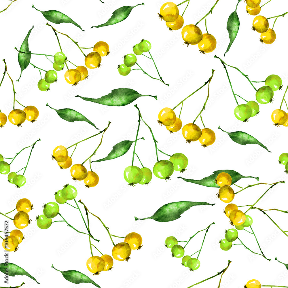 Паттерн желтые и зеленые ягоды акварелью