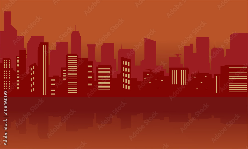 Silhouette of city with red color