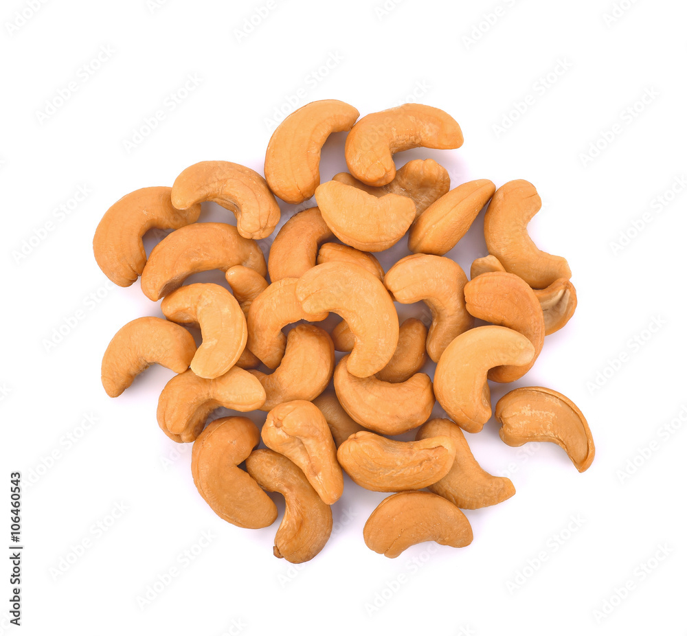 Roasted Salted Cashews on white background. Roasted Salted Cashews on white background.