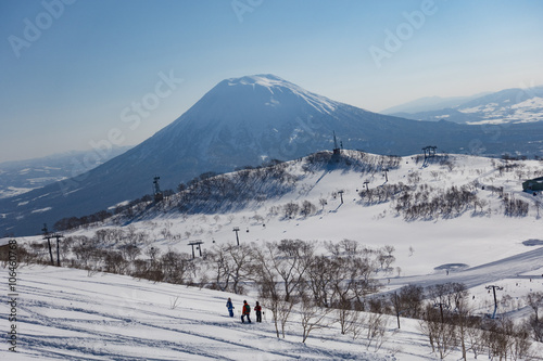 Niseko Village, Hokkaido/Japan: View of Mt Yotei, a Large Snow Volcano on a Sunny, Blue Sky Day