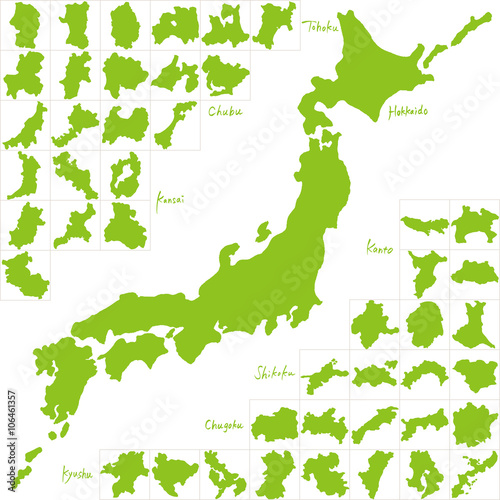Fototapeta Prefektura mapy Japonii napisana odręcznie