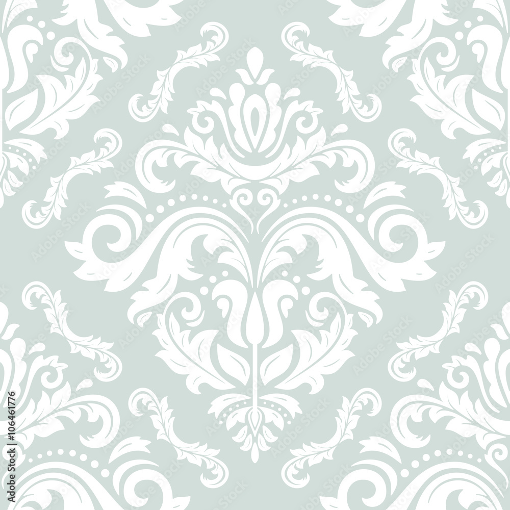 Oriental vector classic ornament. Seamless abstract background with repeating elements. Light blue and white wallpaper