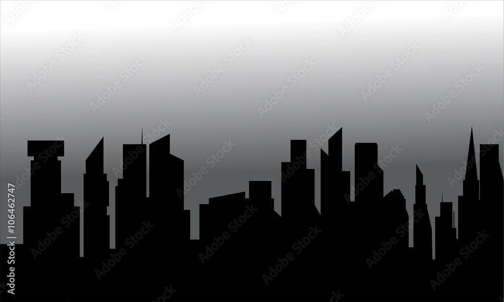Silhouette of the city with tall buildings