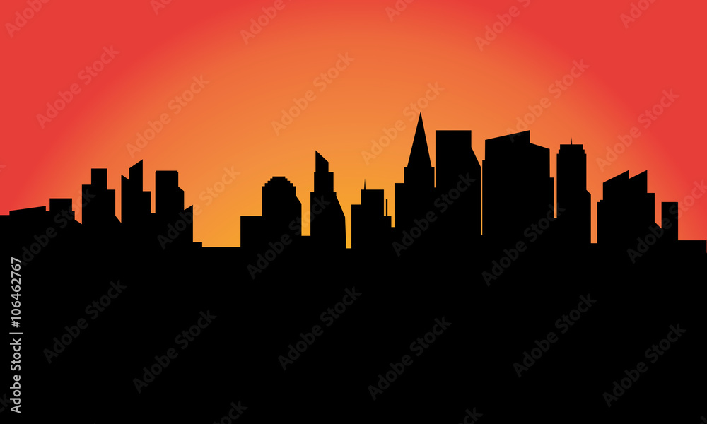 Silhouette of the city at sunrise 