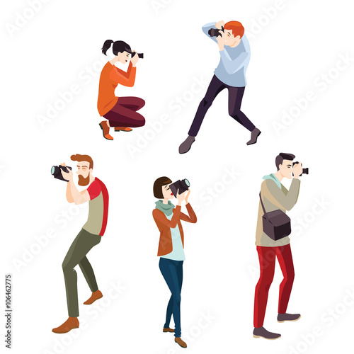 Set of vector illustrations of photographers, in a cartoon style
