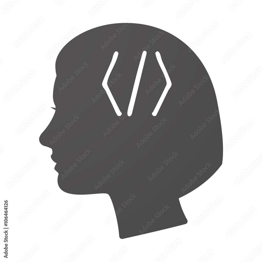Isoalted female head icon with a code sign Isoalted female head icon with a code sign