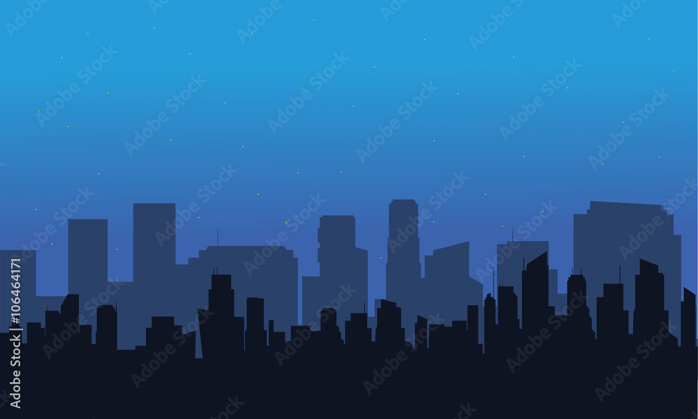 Silhouette of big city at night