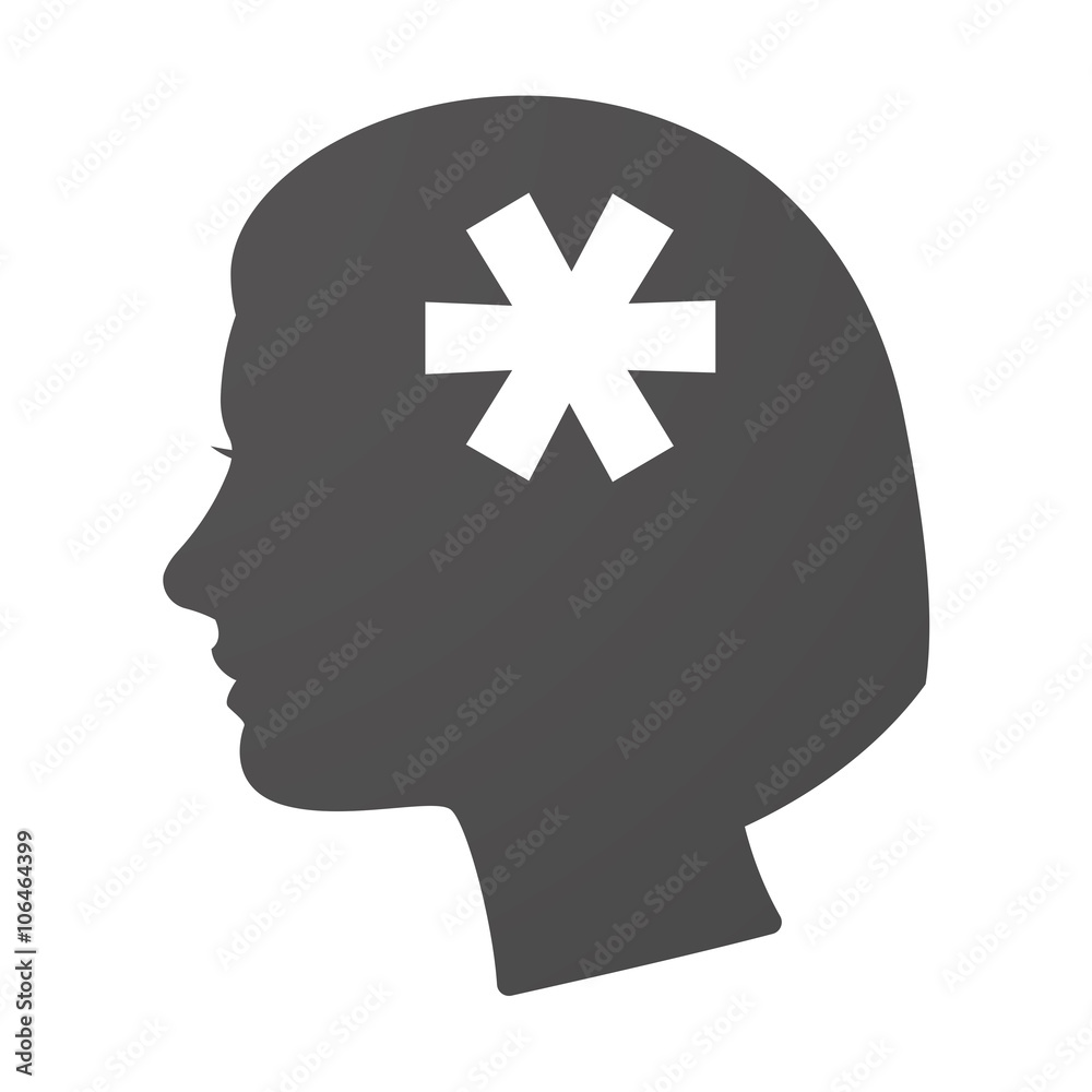 Isoalted female head icon with an asterisk Isoalted female head icon with an asterisk