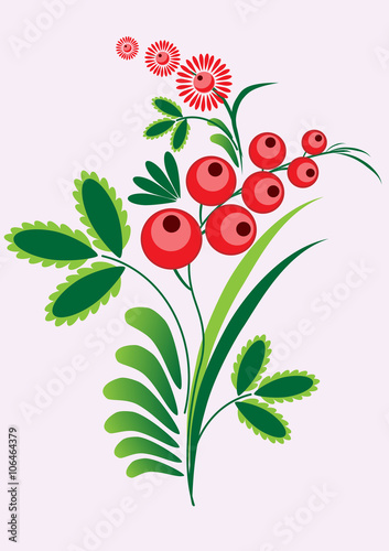Rowan berries branch with berrie and leaves on white background. Vector
