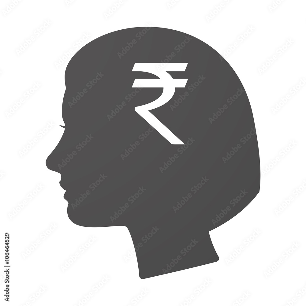 Isoalted female head icon with a rupee sign Isoalted female head icon with a rupee sign