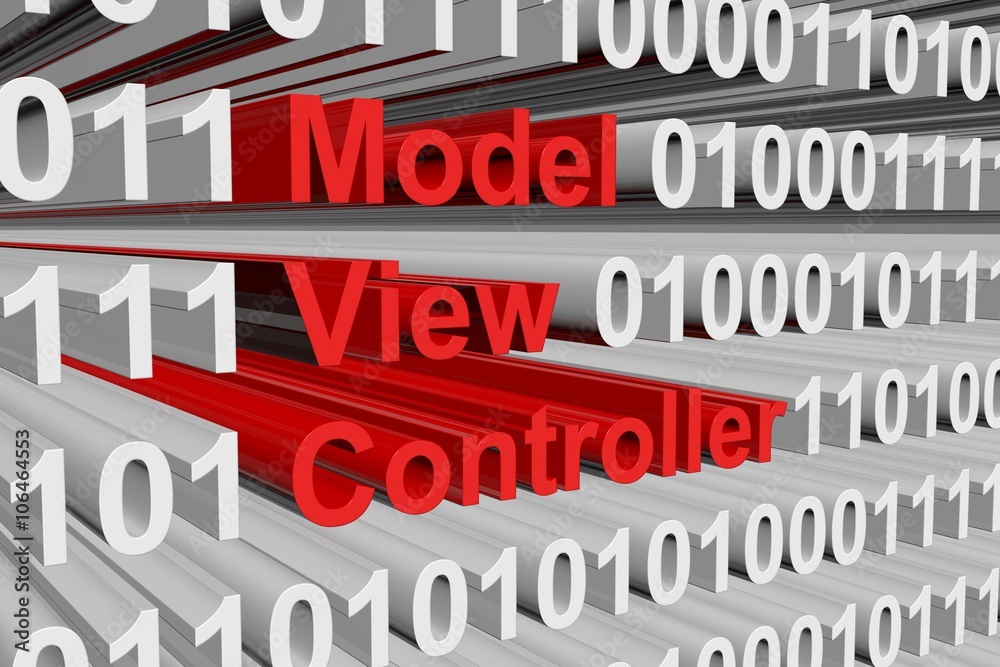 Model-view-controller in the form of 3D illustration of binary code