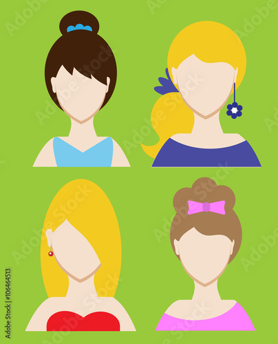 Set of female avatar or pictogram for social networks. Modern flat colorful style. Vector