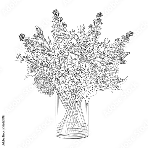 Vector hand drawn  flower arrangement in transparent vase
