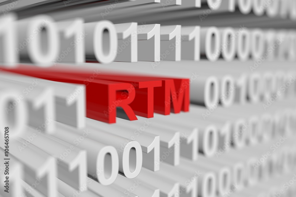 RTM in the form of a binary code with blurred background 3D illustration
