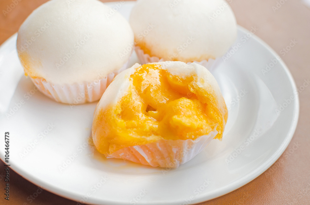 Close up Dim Sum in white dish Steamed Bow Close up Dim Sum in white dish Steamed Bow