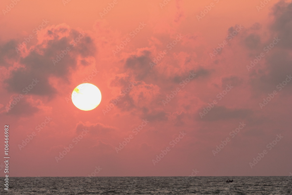 The Gulf of Thailand at sunrise in Songkhla province. Country Th