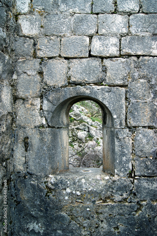 Window to the fortifications of the city of Kotor (Montenegro)