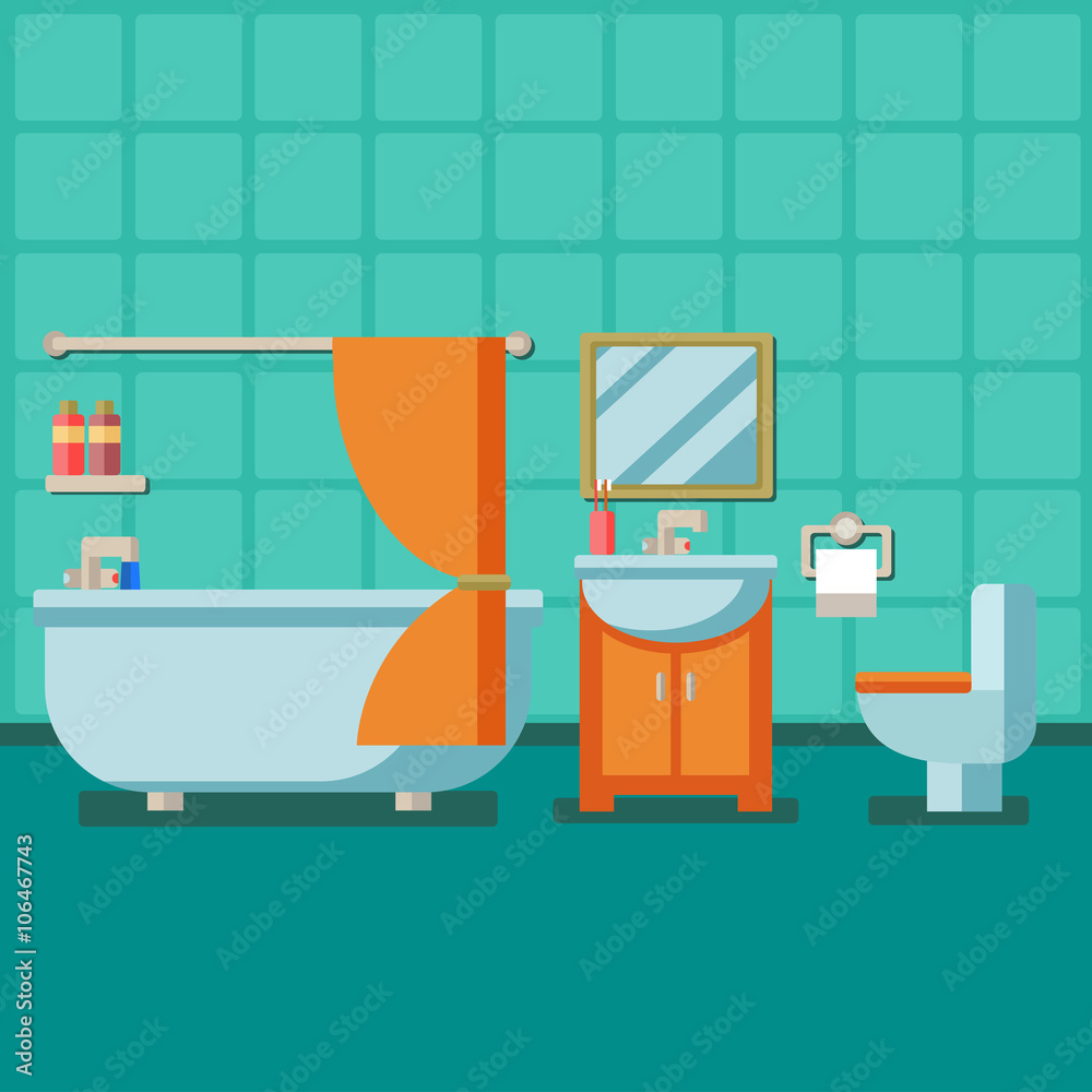 Bathroom with furniture. Flat style vector illustration Bathroom with furniture. Flat style vector illustration