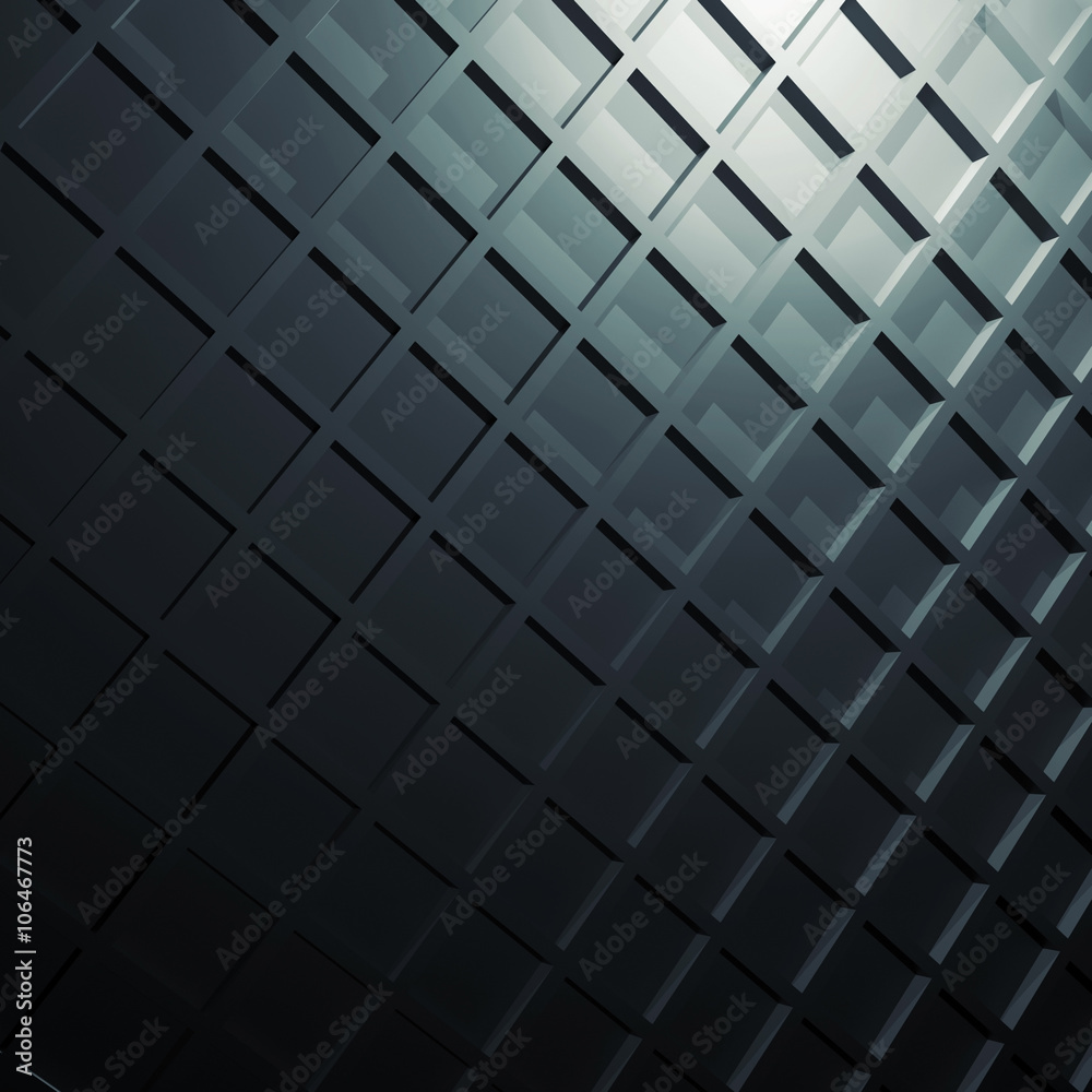 Square relief pattern on dark wall, 3d illustration Square relief pattern on dark wall, 3d illustration