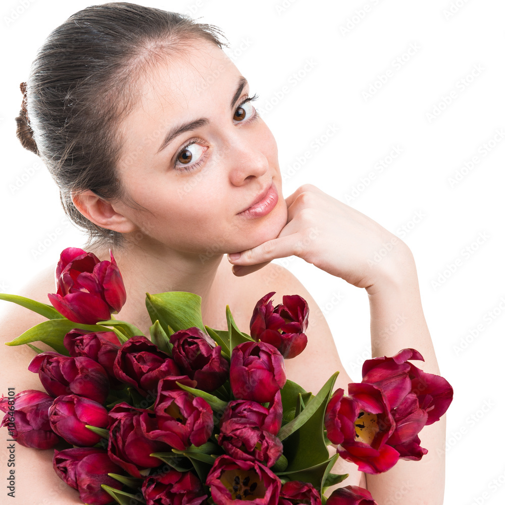 Portrait of beautiful young woman with tulips Portrait of beautiful young woman with tulips