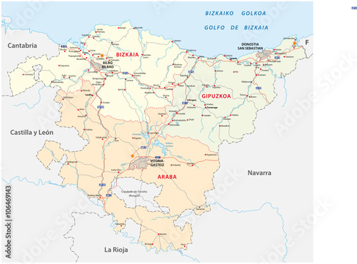 road and administrative map of Basque Country, Spain