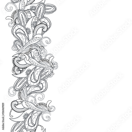 Coloring book page for adults. Mandala with vintage flowers pattern. Zendala. Zentagle. Can be used as website background, card, invitation. Black and white uncolored pattern.