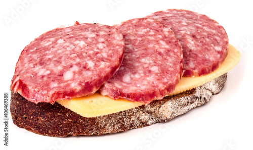 sandwich with salami on a white background