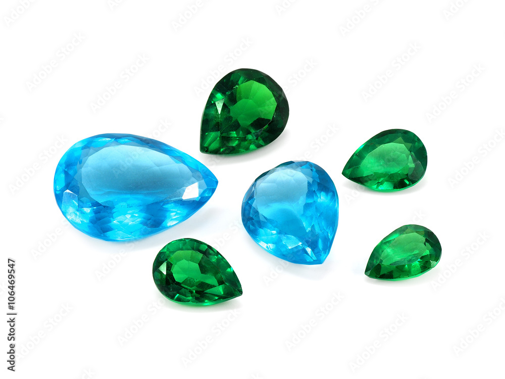 Fototapeta premium Blue topaz and emeralds