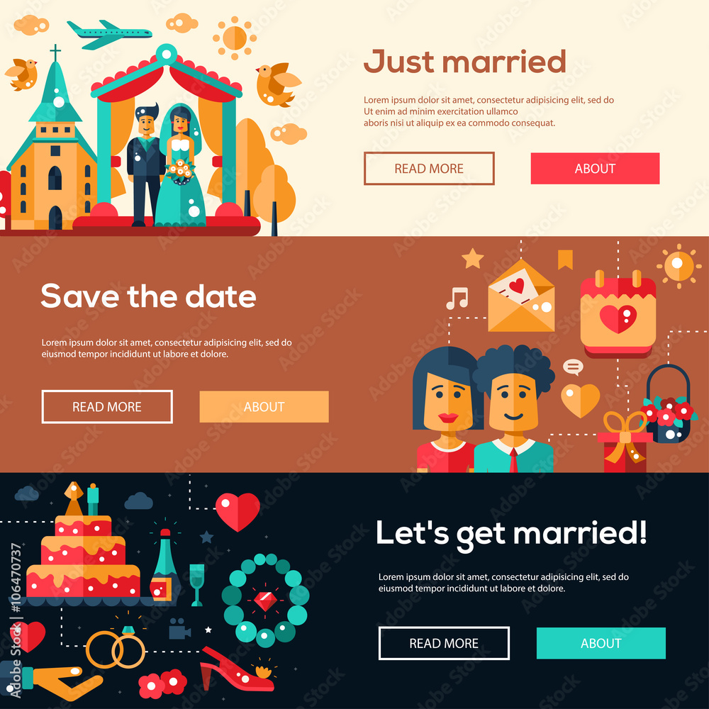 Wedding services website header banner, headers set