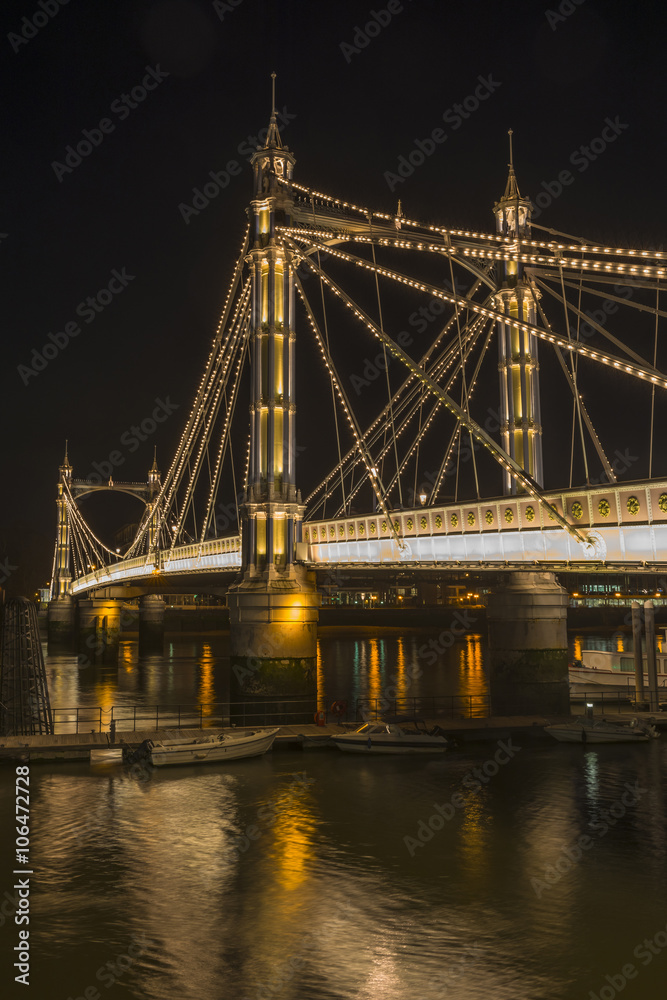 Fototapeta premium Illuminated Albert bridge in west London at night