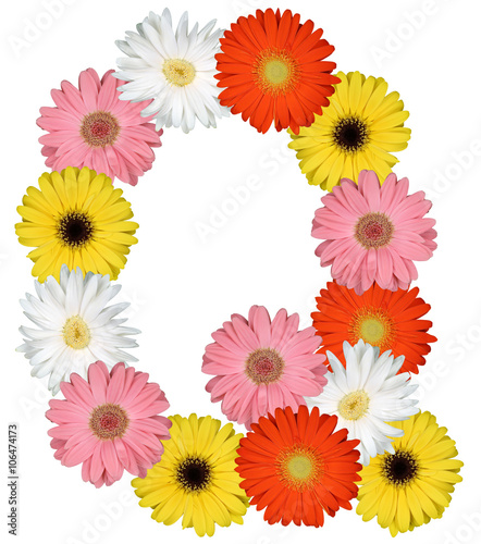 Buchstabe Q Alphabet aus Blumen Freisteller auf weiss