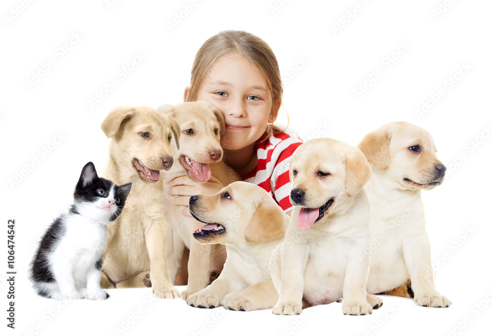 girl and pets