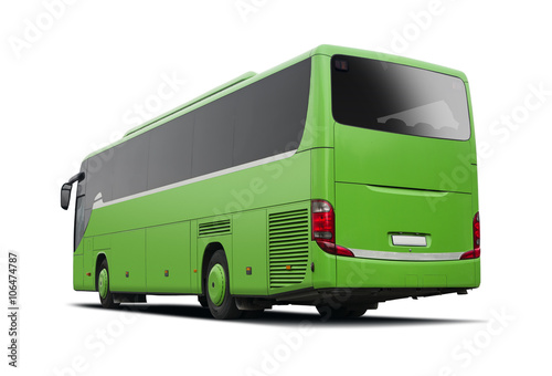 Green bus side view isolated on white